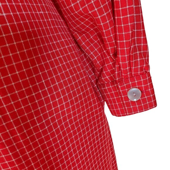 Evan Picone Red 80s Coat Dress Size 10 Asymmetrical Button Up Red Plaid - Picture 13 of 13